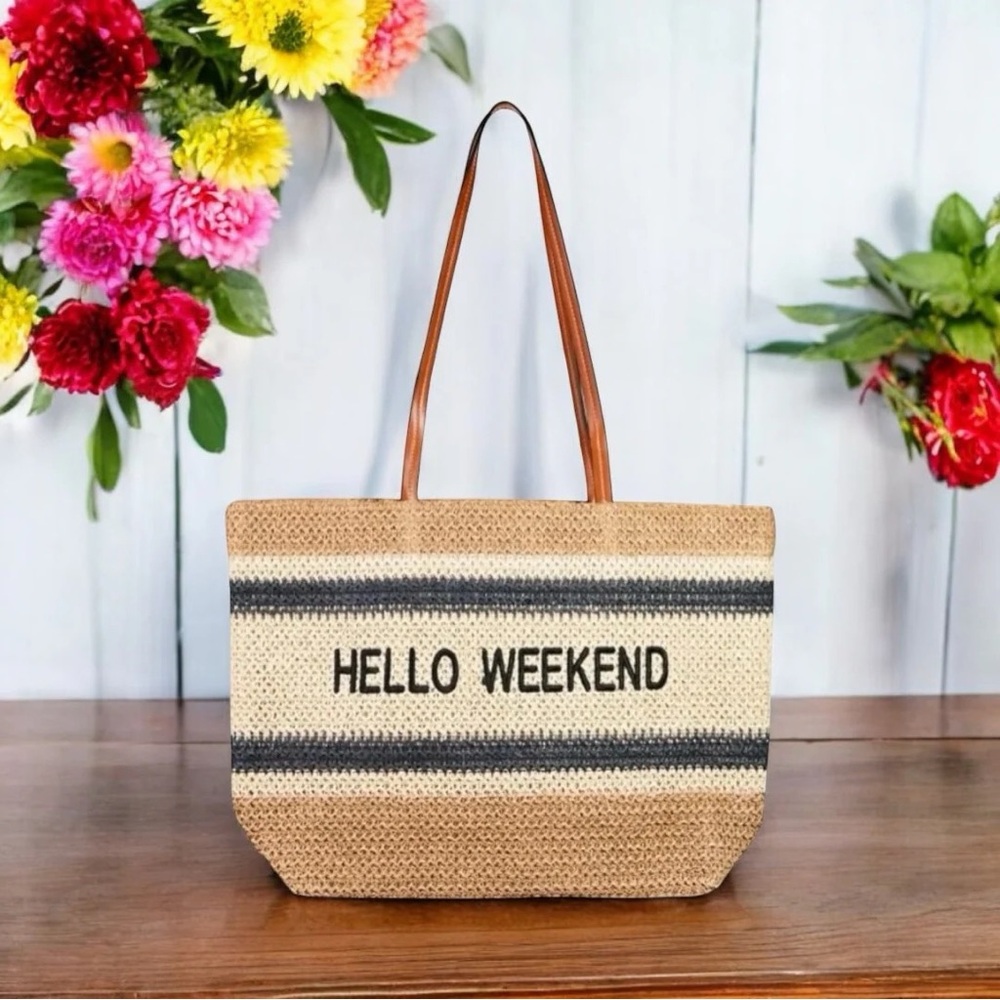 THE HELLO HAUL WEEKEND STRAW BRAIDED TOTE